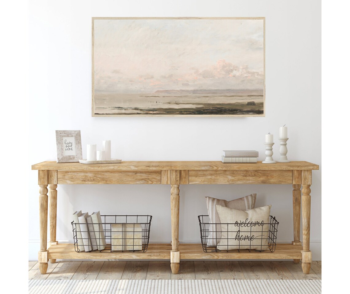 Hazy Beach Vintage Coastal Seascape Art Print - Image 2