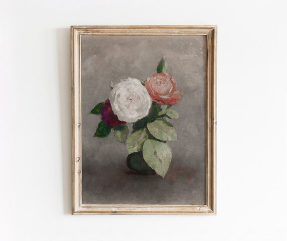 Small Vase Of Roses Vintage Floral Still Life Art Print