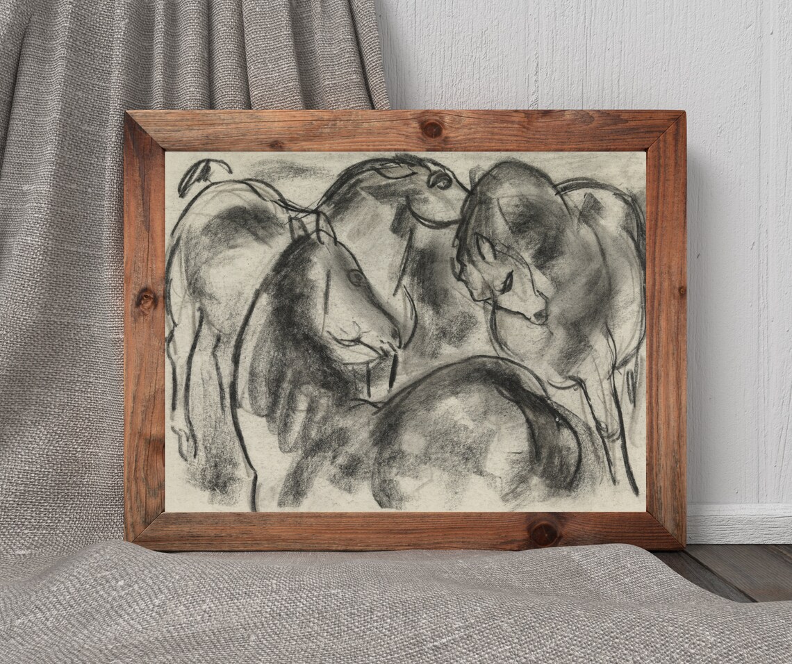Three Stallions Vintage Horse Sketch, Minimal Art Print - Image 2