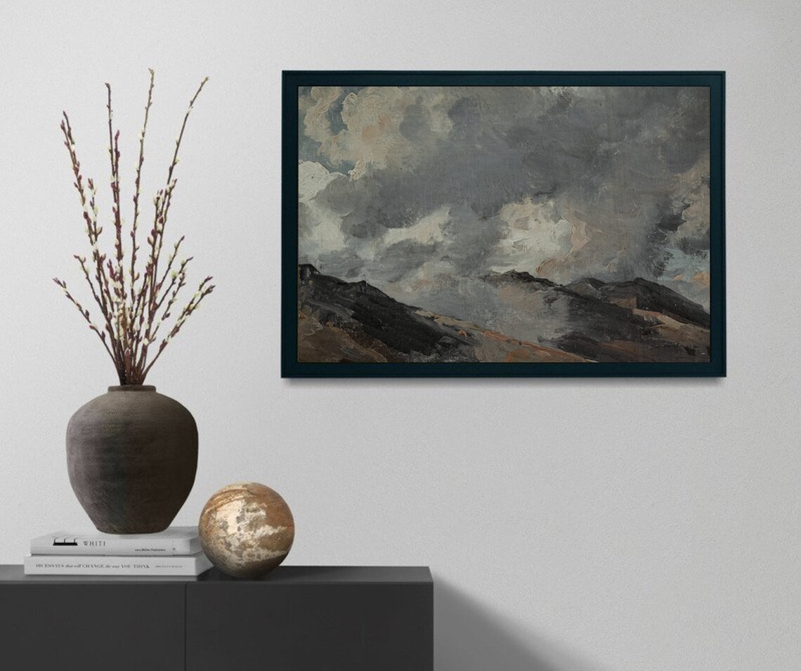 Cloudy Mountains Vintage Landscape Art Print - Image 3