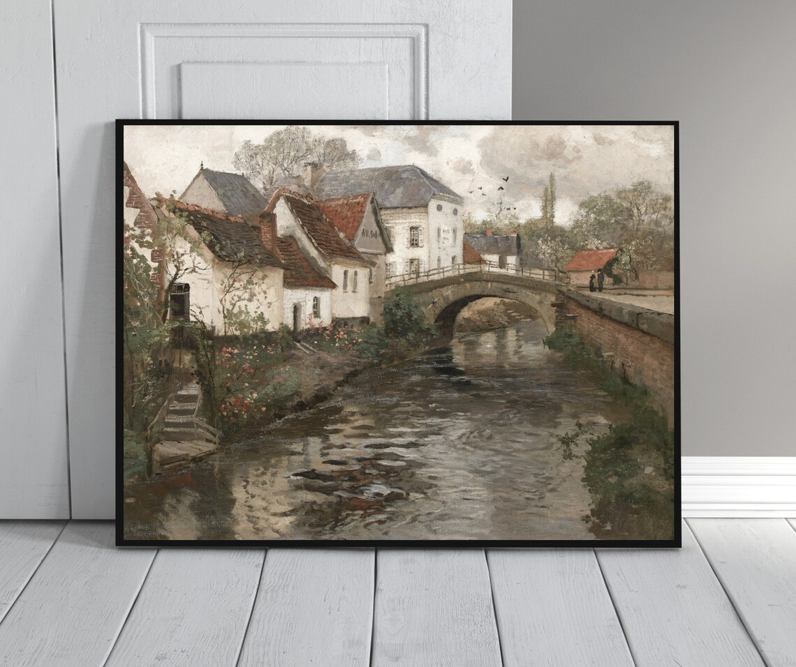 Belgian Village Canal Vintage Travel Poster, Cityscape - Image 2