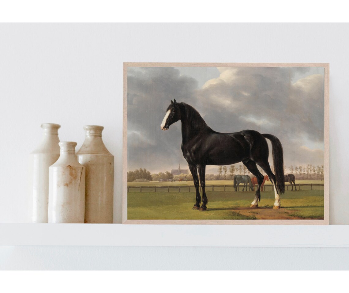 Black Horse Vintage Race Horse Art Print - Image 4