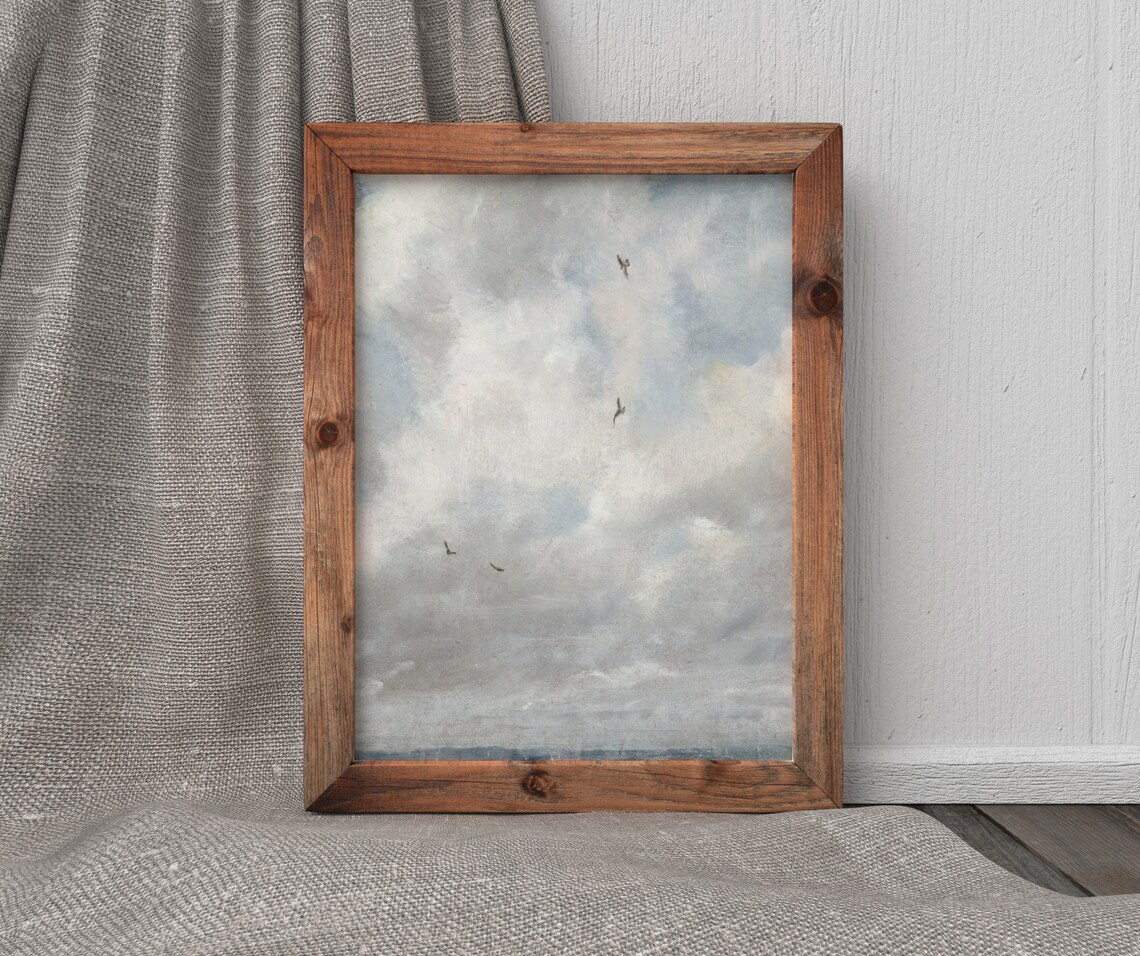 Vintage Sky Study with Flying Birds, Nursery Decor - Image 4