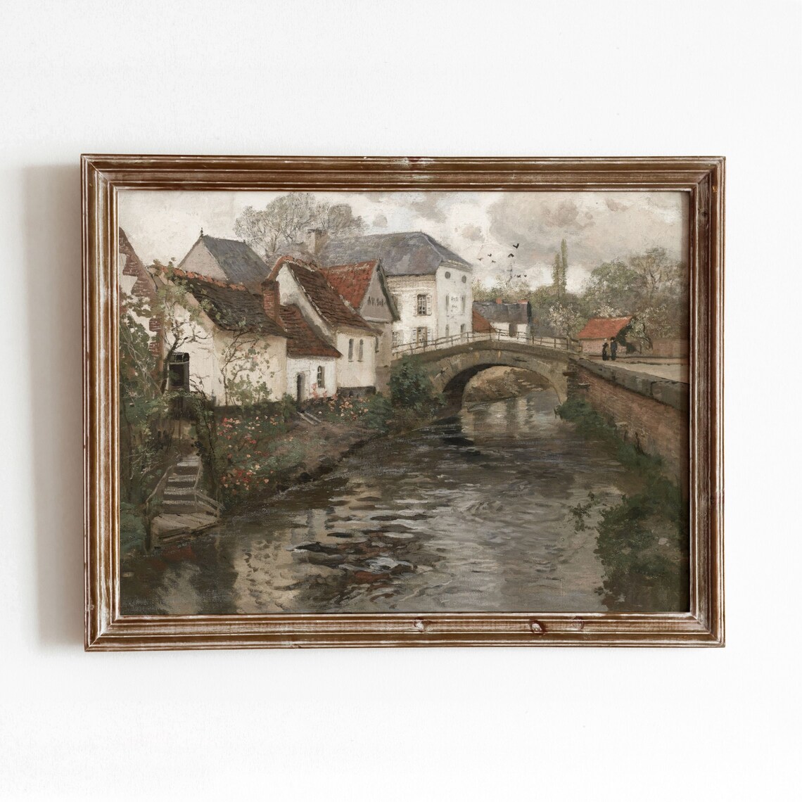 Belgian Village Canal Vintage Travel Poster, Cityscape
