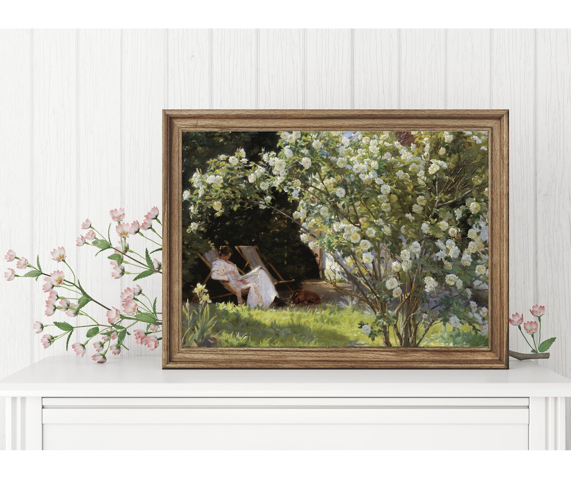 Reading In The Garden Vintage Lady Art Print - Image 3