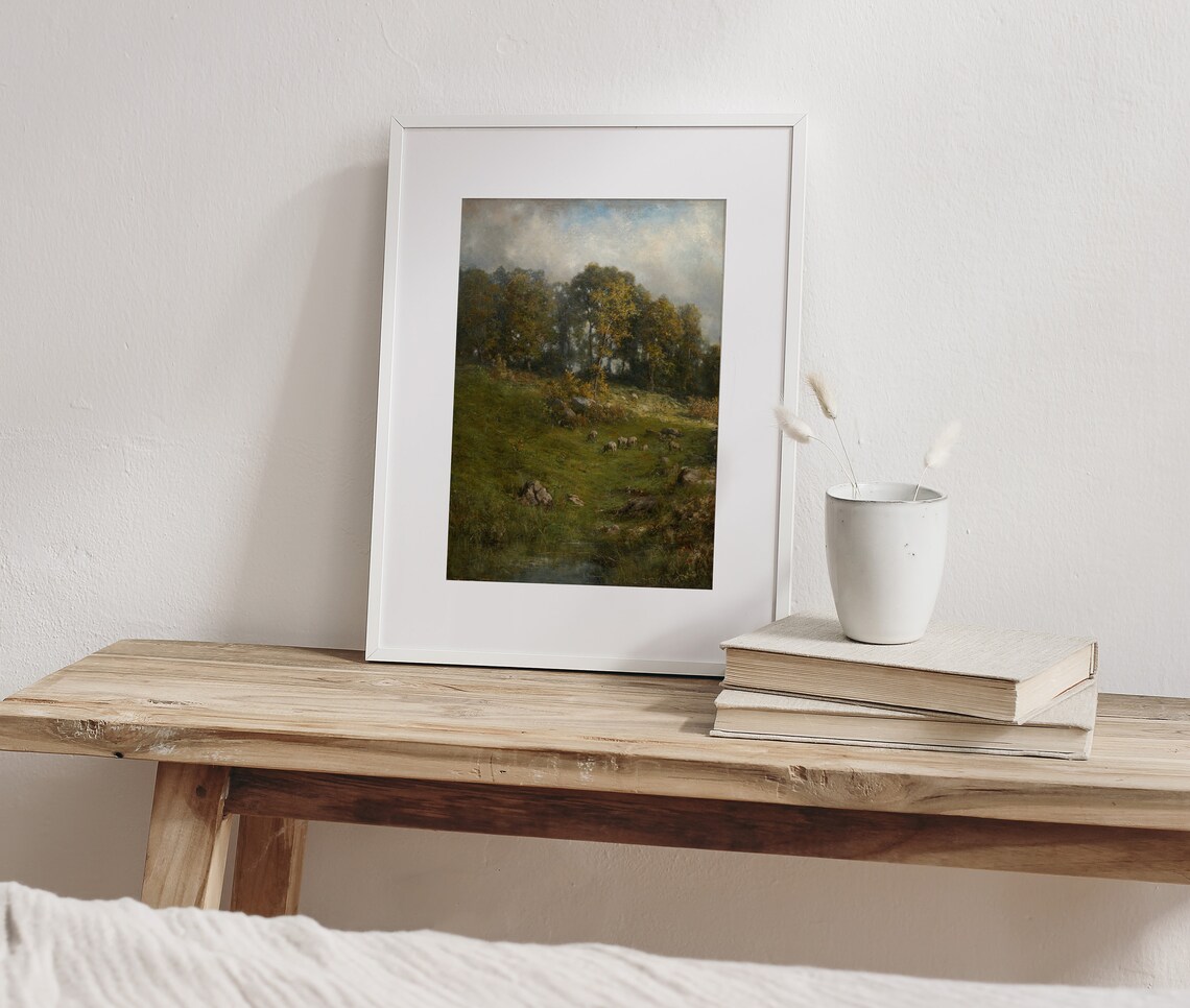 Hillside Pasture Vintage Farm Landscape Art Print - Image 3