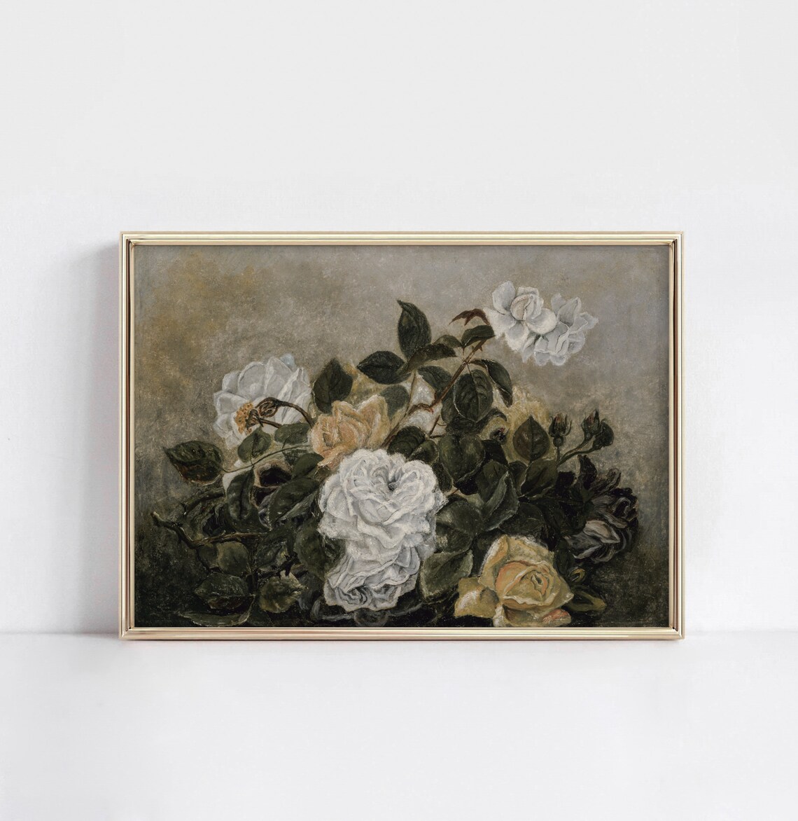 White Yellow Roses Vintage Floral Still Life Art Print - Image 4
