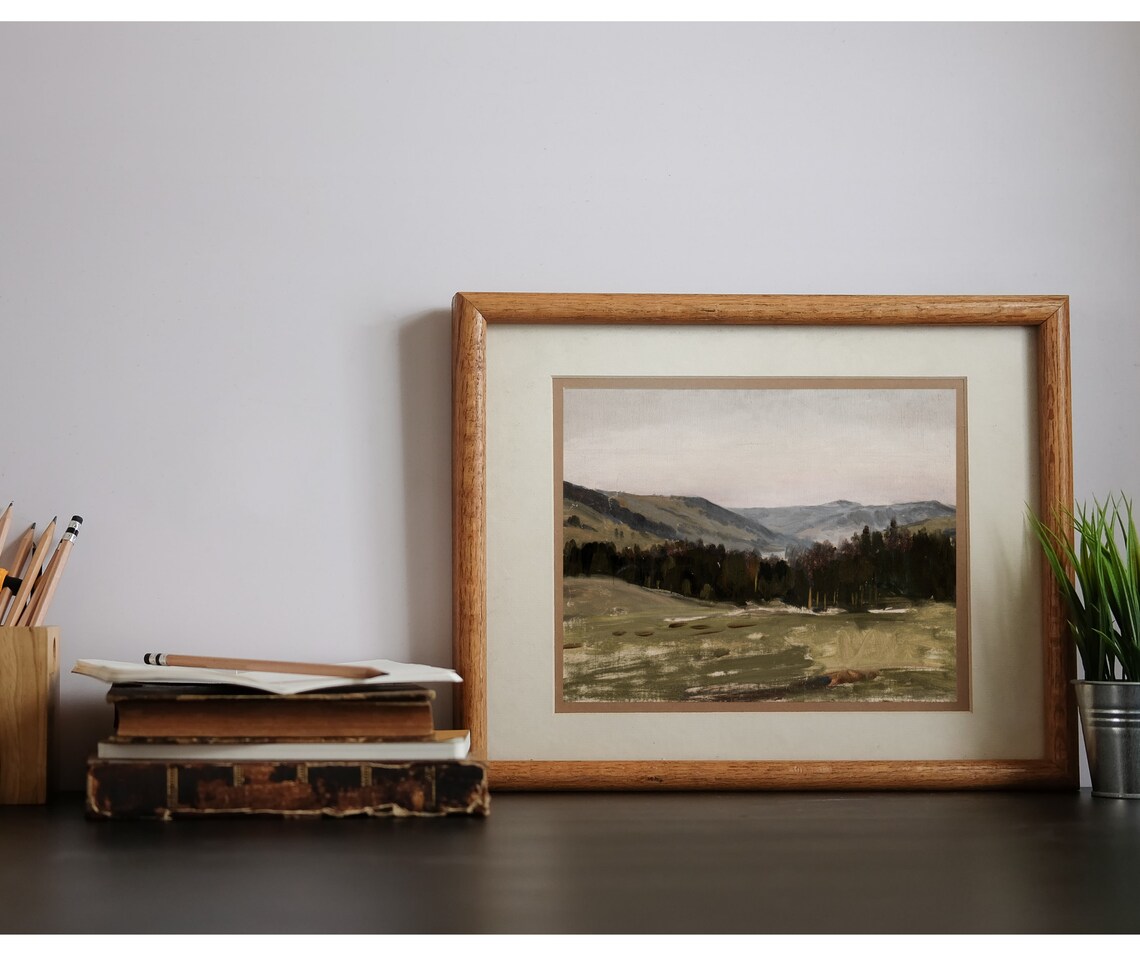 Highlands Vintage Dark Mountain Landscape Art Print - Image 2