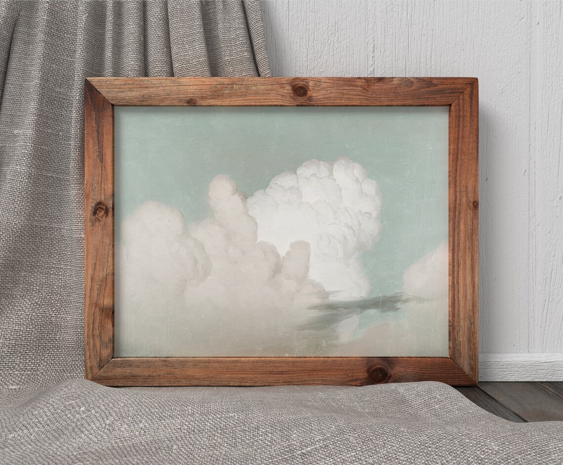 Turquoise Sky Vintage Cloud Painting, Nursery Art - Image 3