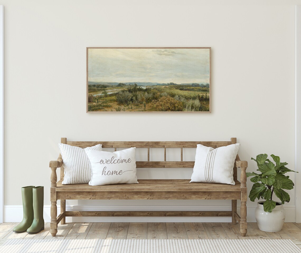 Vintage Desert Landscape Art Print, Green Scrubland - Image 3