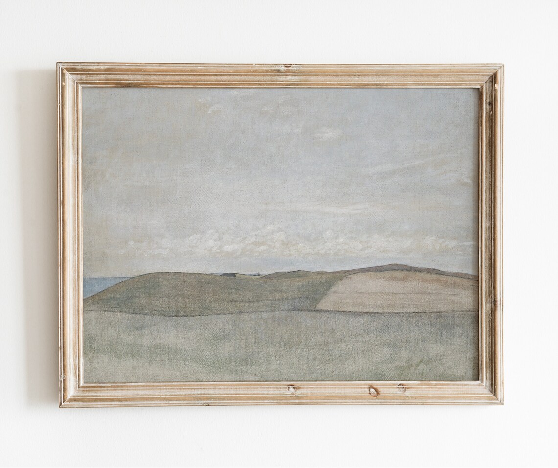 Simple Coast Vintage Neutral Waterscape Painting - Image 3