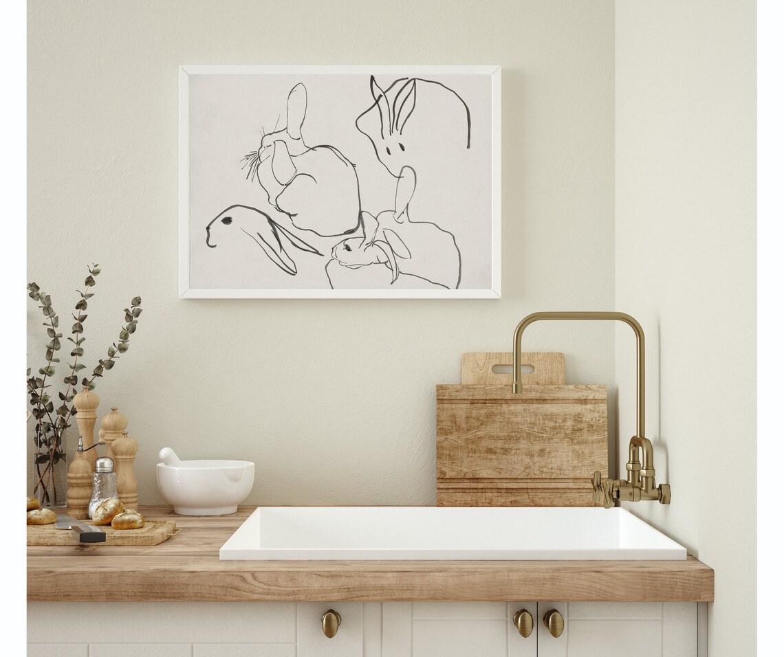 Sketch Of Rabbits Vintage Animal Art Print - Image 3