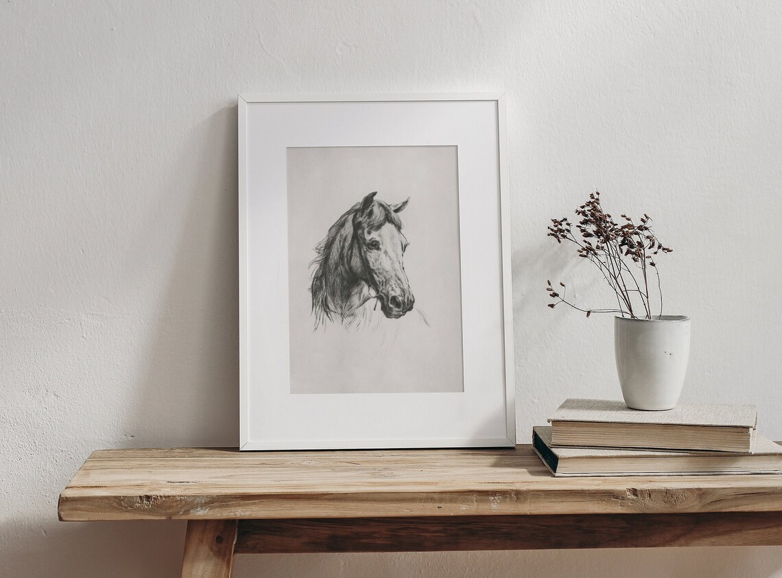 Horse Etching Vintage Black and White Art Print - Image 3
