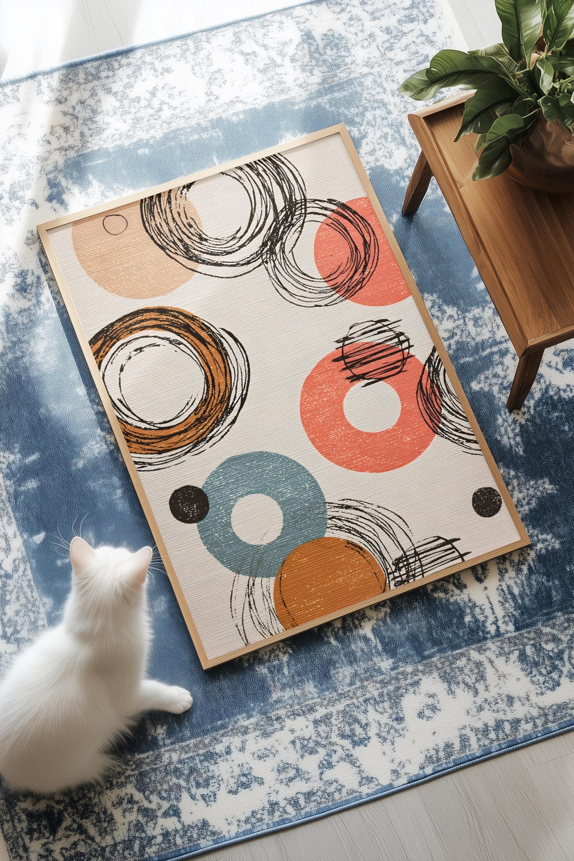Abstract Shapes Brushstroke Circles And Lines Wall Art Modern Minimalist