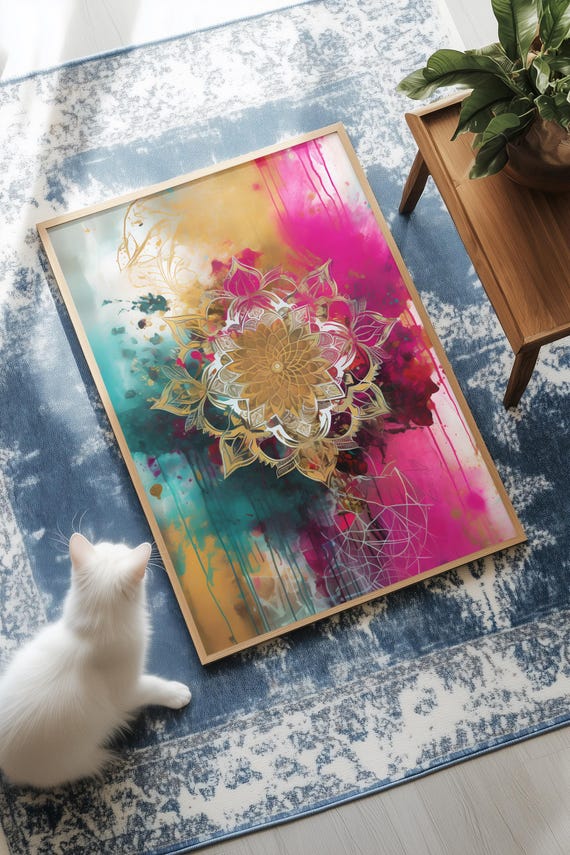 Boho Mandala With Gold Accents Splattered Artistic Wall Art