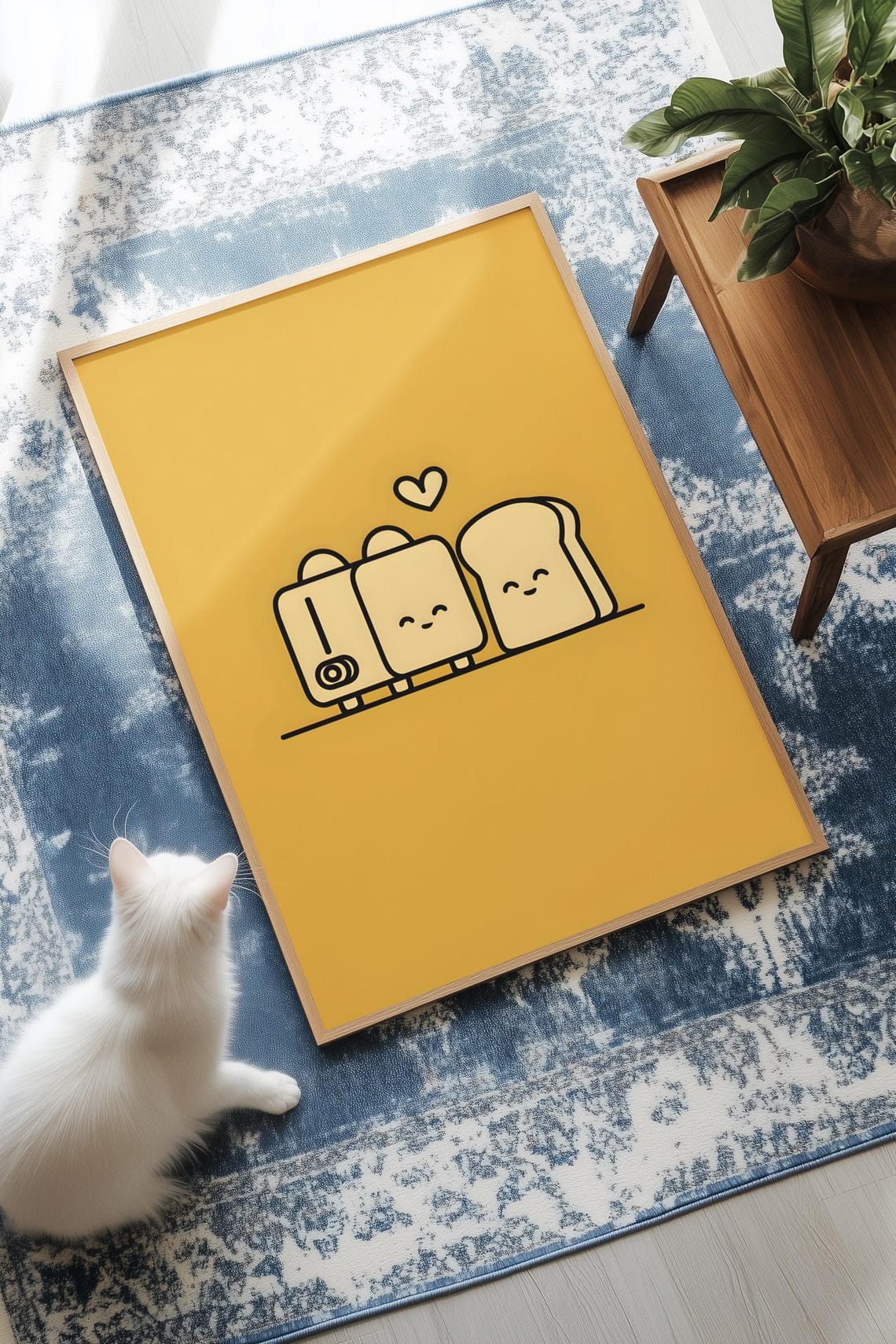 Cute Toaster Toast Heart Minimal Kitchen Line Art Wall Poster