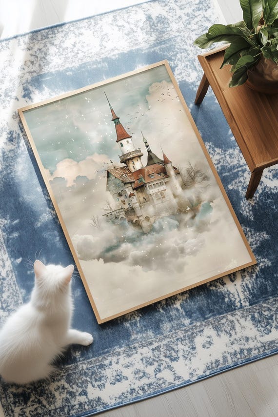 Dreamcore Castle In The Clouds Whimsical Faded Colors Wall Art