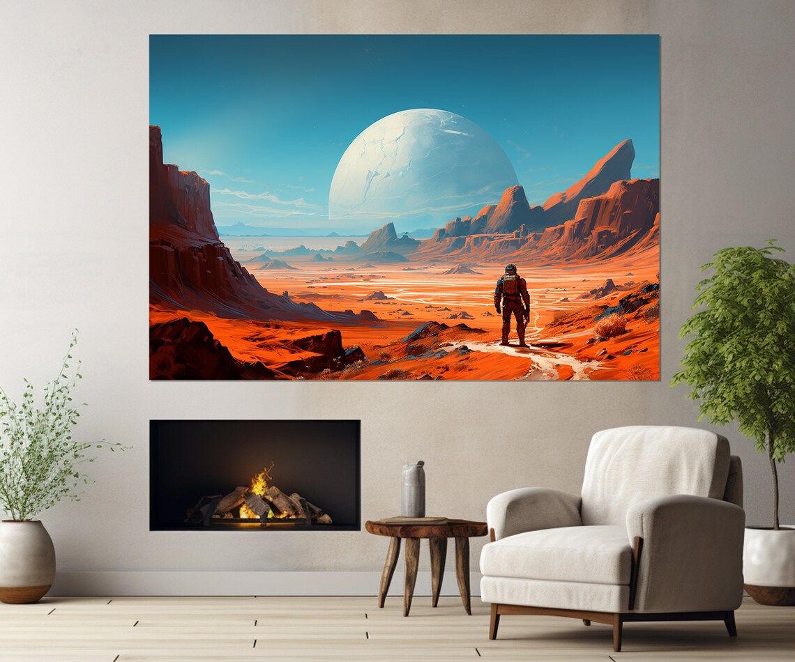 Abstract Astronaut on Mars, Space Poster Print
