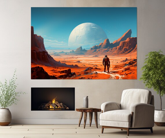 Abstract Astronaut on Mars, Space Poster Print