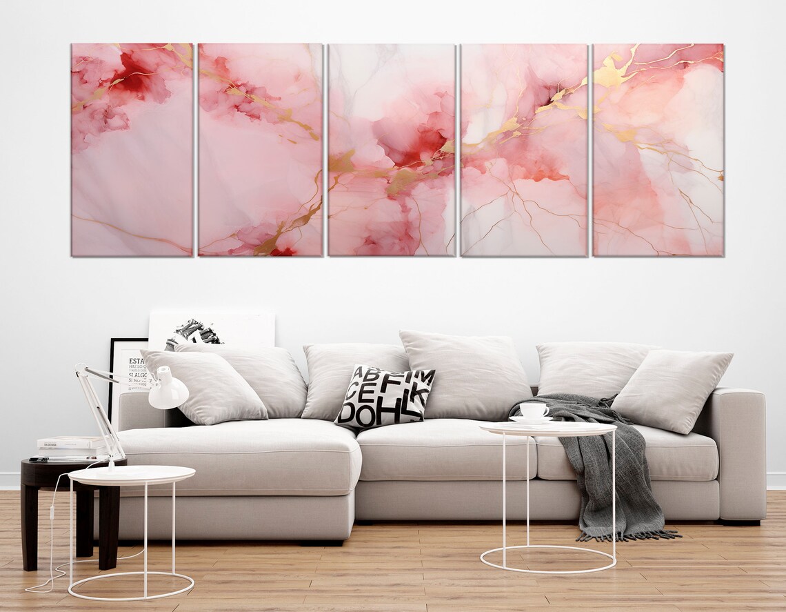 Pink Marble With Gold Veins Abstract Minimalist Modern Wall Poster - Image 4