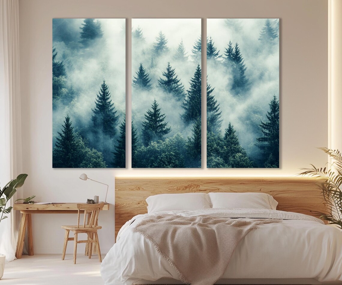 Misty Forest Landscape Art Print, Foggy Forest - Image 4