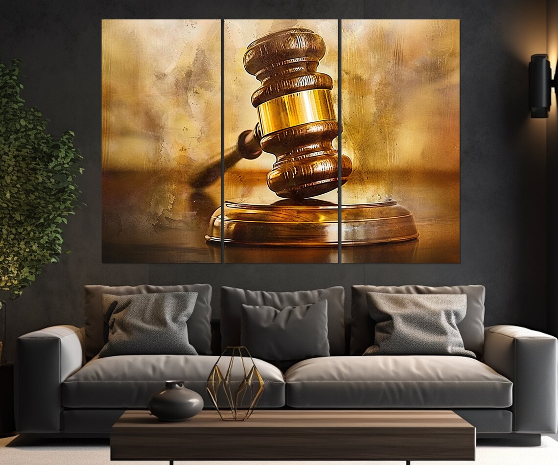 Judge Gavel Golden Law Office Art Justice Scales Painting Poster - Image 4