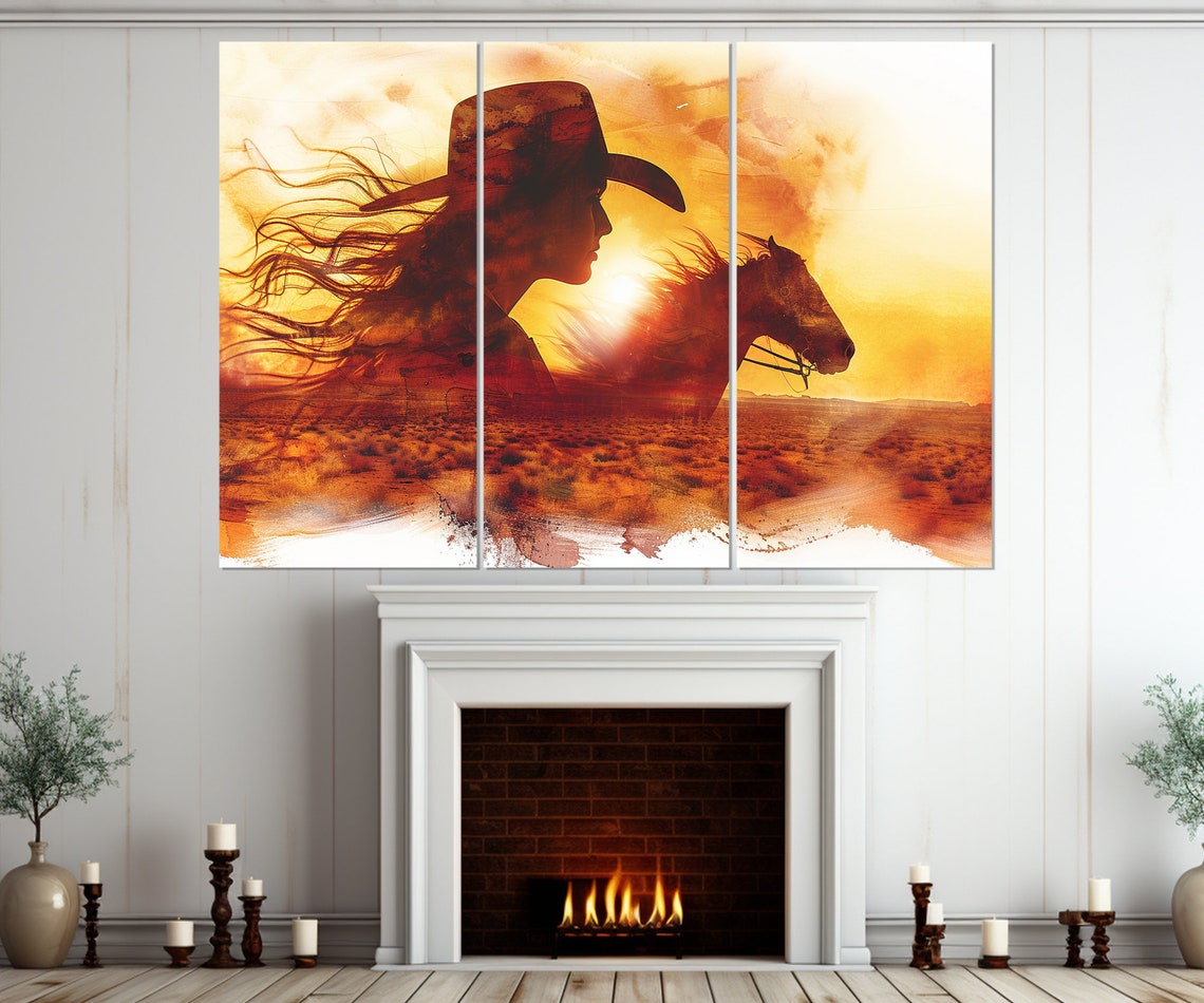 Abstract Wild West Print Cowgirl Silhouette Poster Cowboy Art Cowgirl Bedroom Decor Wild West Painting Framed Ready To Hang - Image 4