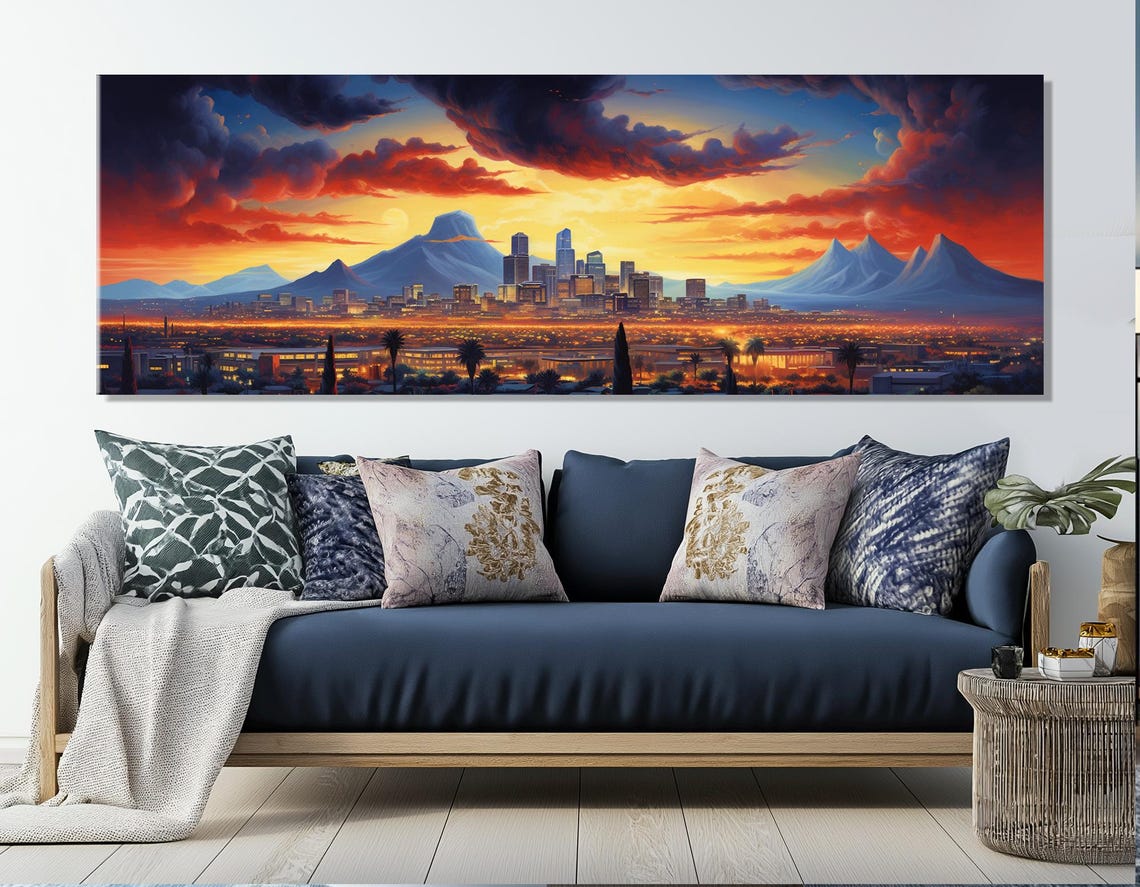 Scenic Phoenix Sunset Print Abstract Phoenix Skyline Phoenix Painting Phoenix Wall Art Phoenix Poster Framed And Ready To Hang