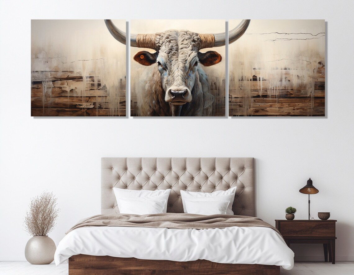 Abstract Longhorn Cow Portrait, Modern Wall Art Print - Image 3