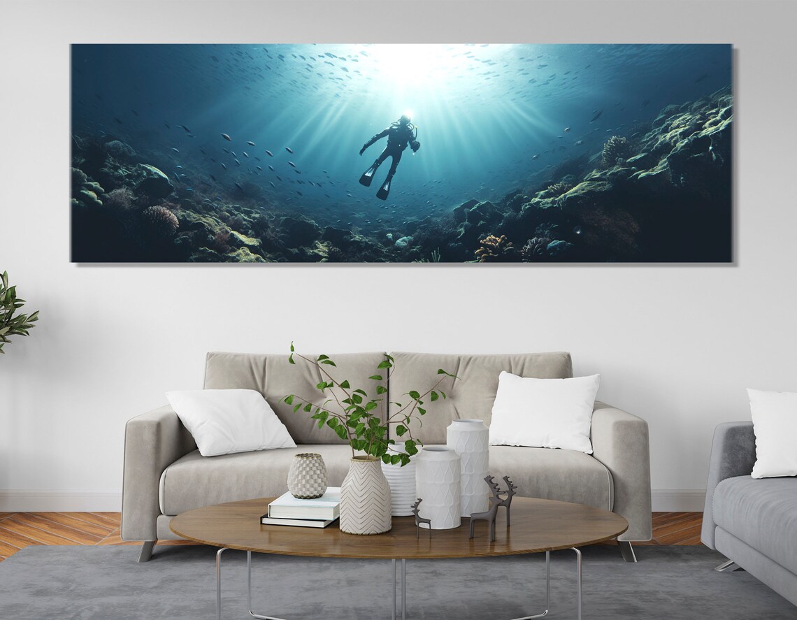 Diving Underwater Ocean Art Print, Diver Decor - Image 2