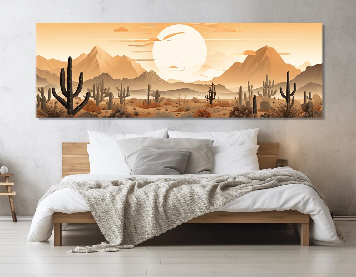 Sonoran Desert Large Sun Saguaro Cactus Mountains Warm Art Poster - Image 2