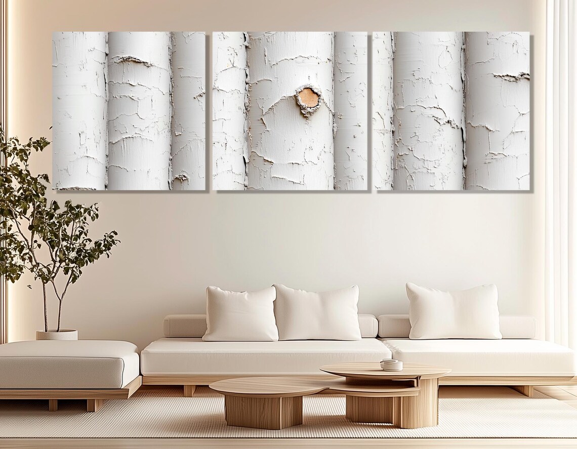 Abstract Birch Trees Print Birch Bark Painting Contemporary Wall Decor Neutral White Wall Art Framed And Ready To Hang - Image 4