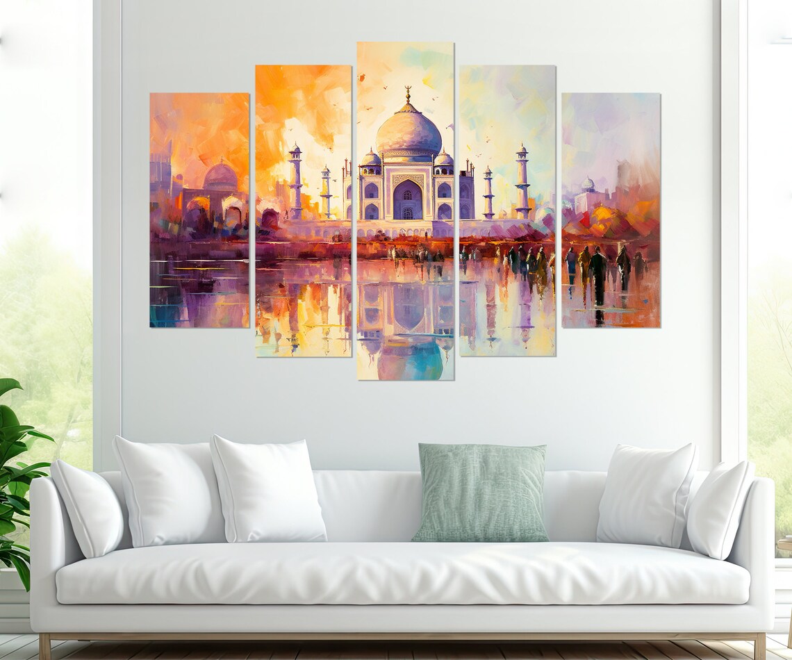 Taj Mahal Sunset Abstract Oil Painting River Reflection India Poster - Image 4