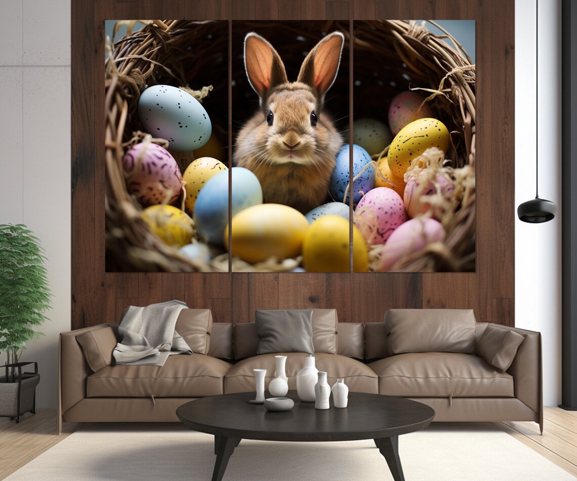 Cute Baby Rabbit In Easter Egg Basket Colorful Eggs Nursery Wall Art Poster - Image 2