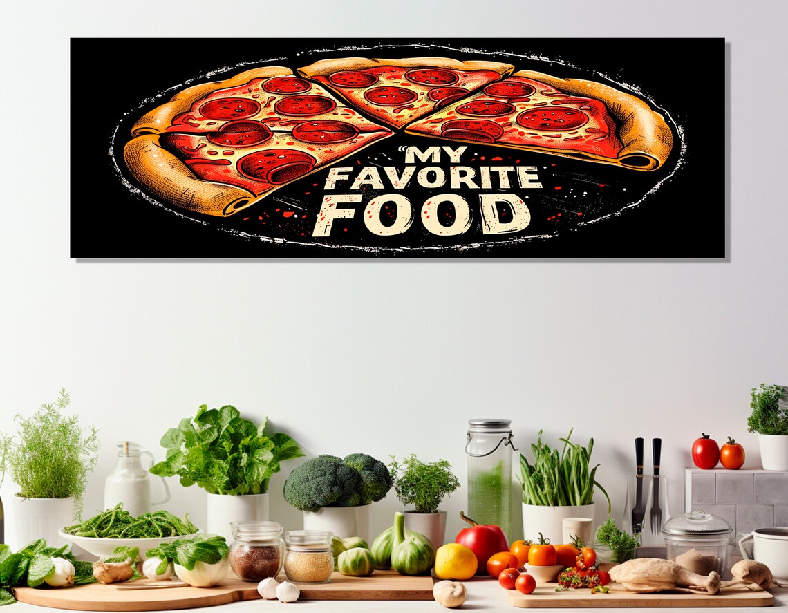 Pepperoni Pizza My Favorite Food Pop Art Black Pizzeria Kitchen Poster - Image 2