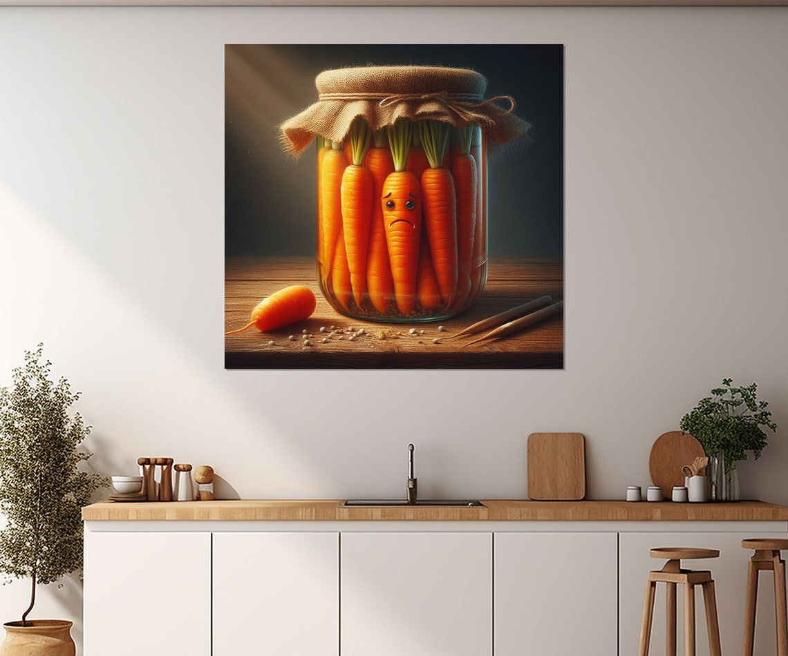 Sad Carrot Pickled In Jar Funny Kitchen Vegetable Wall Art Decor Print - Image 2