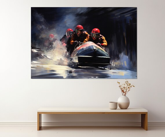 Abstract Bobsleigh Wall Art Bobsleigh Painting Print Bobsledder Gift Framed And Ready To Hang