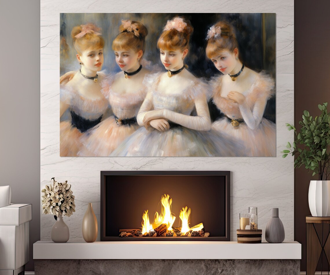 Four Ballerinas Pink Tutus Impressionist Ballet Dancers Graceful Wall Art