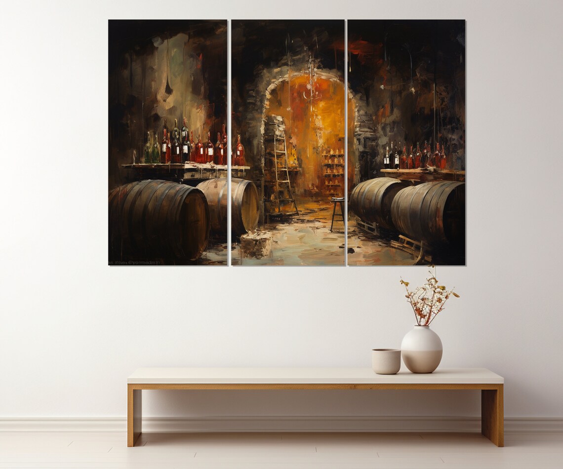Wine Cellar Stone Archway Oil Painting Oak Barrels Bottles Wall Art Poster - Image 4