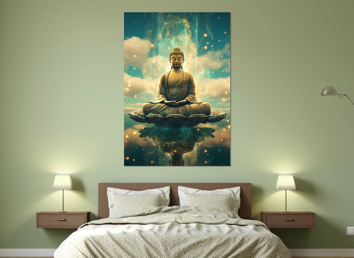 Buddha Print Buddhist Wall Decor Buddha In Sky Painting Buddhist Gift Framed And Ready To Hang