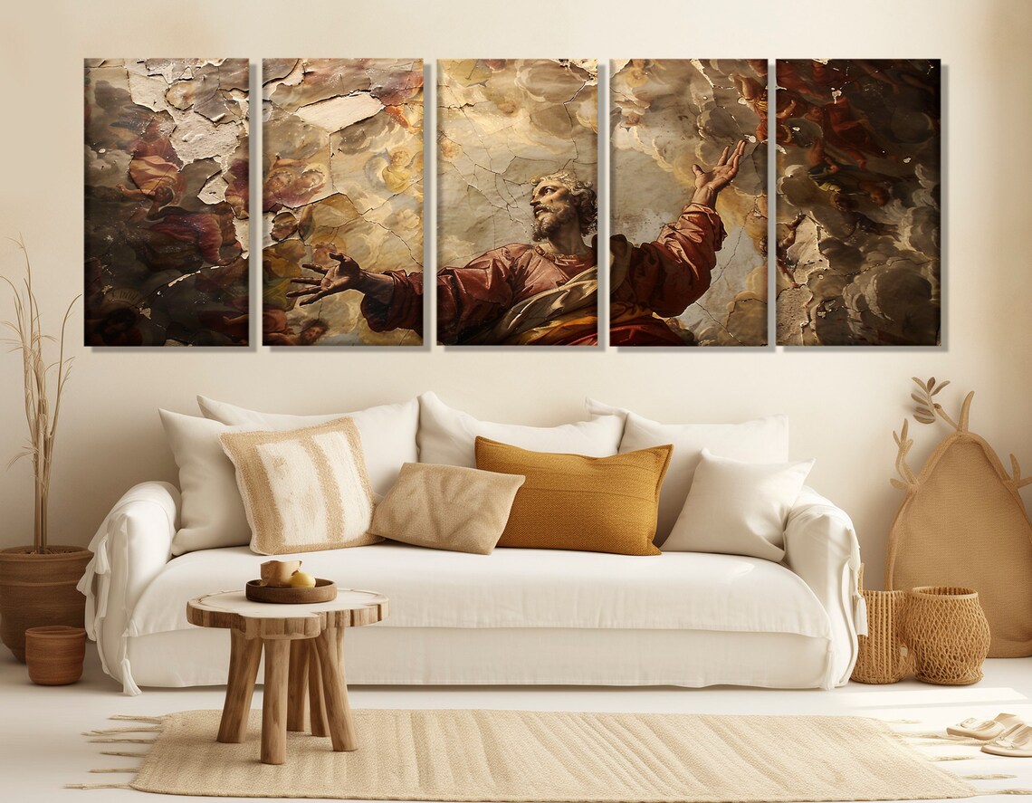 Baroque Religious Fresco Saint Among Clouds Vintage Catholic Art Print - Image 2