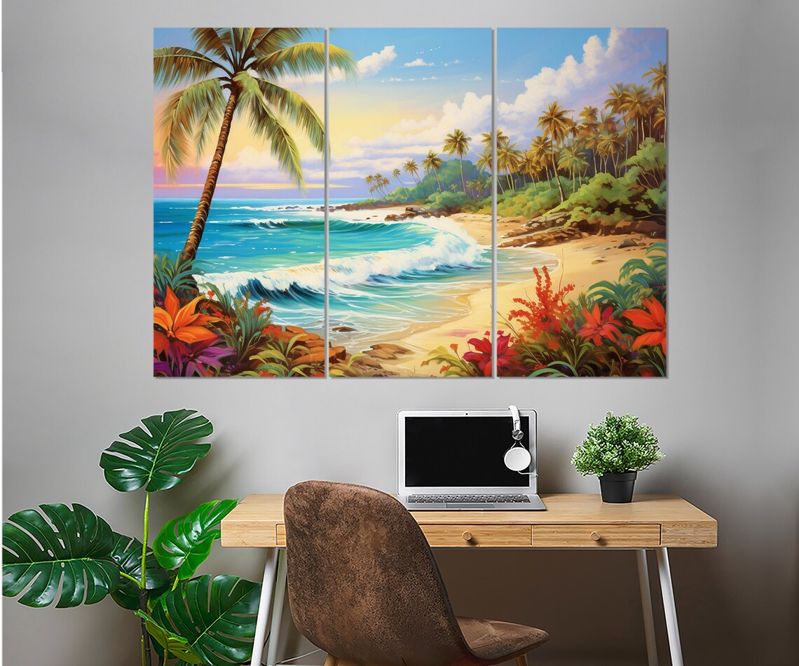 Tropical Beach Painting, Colorful Coast Art Print - Image 2