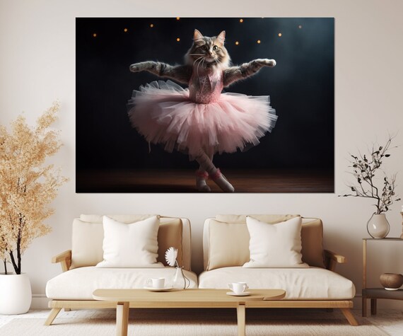 Cat Ballerina In Pink Tutu Dancing On Stage Spotlight Funny Ballet Cat Poster