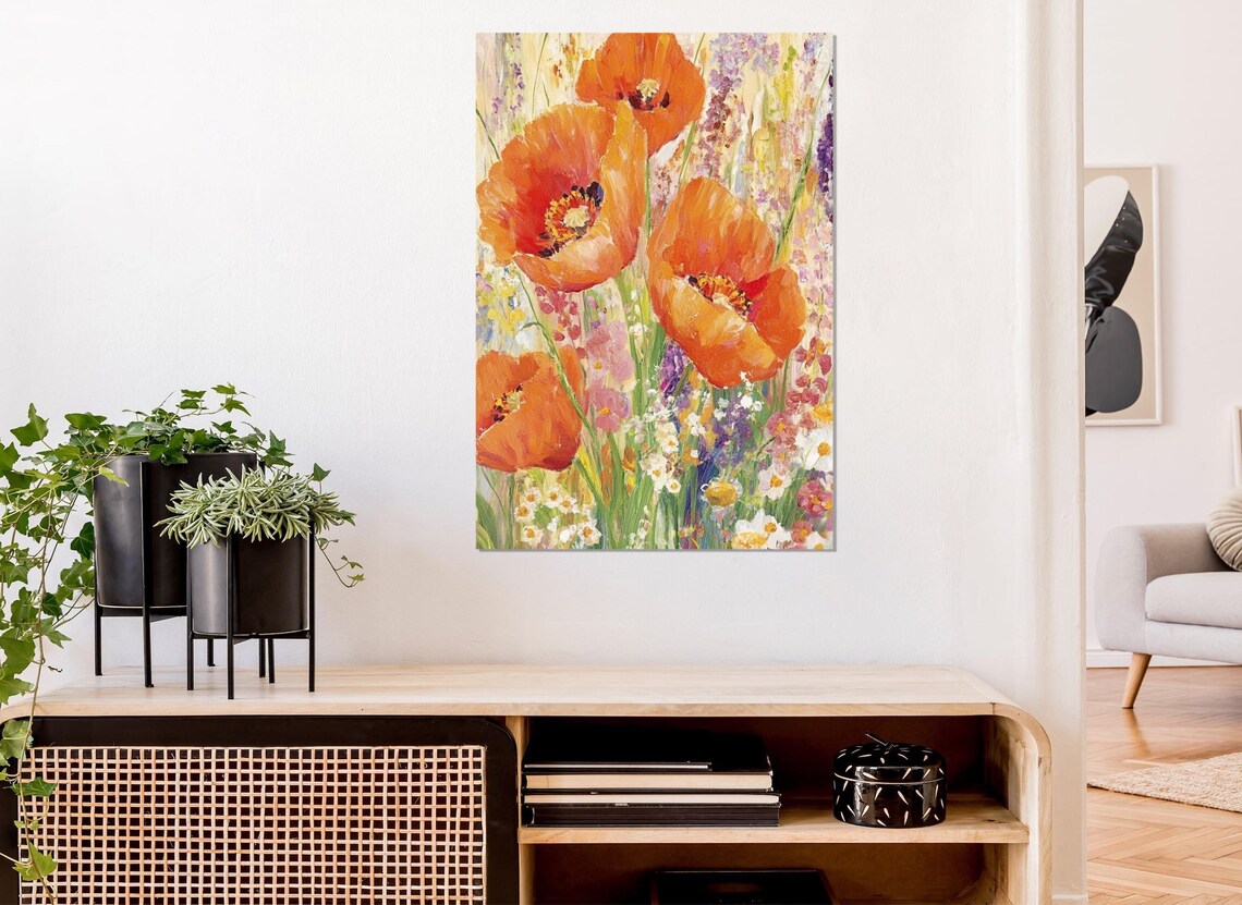 Red Orange Poppies Watercolor Wildflower Meadow Floral Wall Art Poster - Image 4