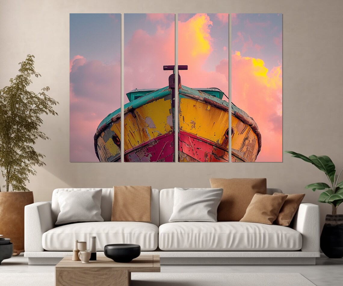Old Boat Vintage Travel Poster, Fishing Boat Sunset - Image 2