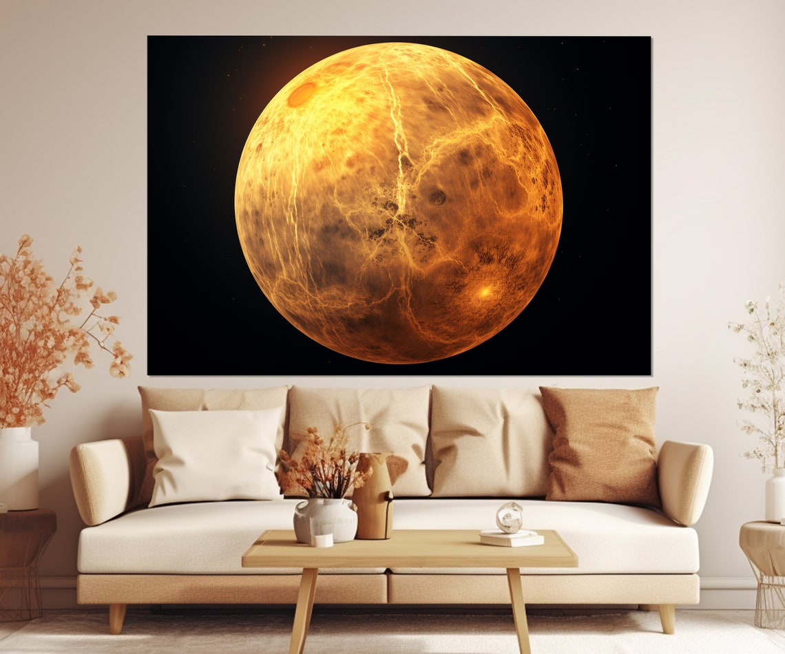 Glowing Orange Venus Planet Dramatic Space Astronomy Wall Art Poster