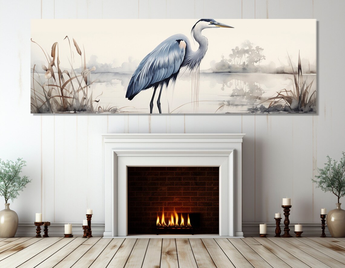 Heron Abstract Bird Art Print, Gentle Nature Tones