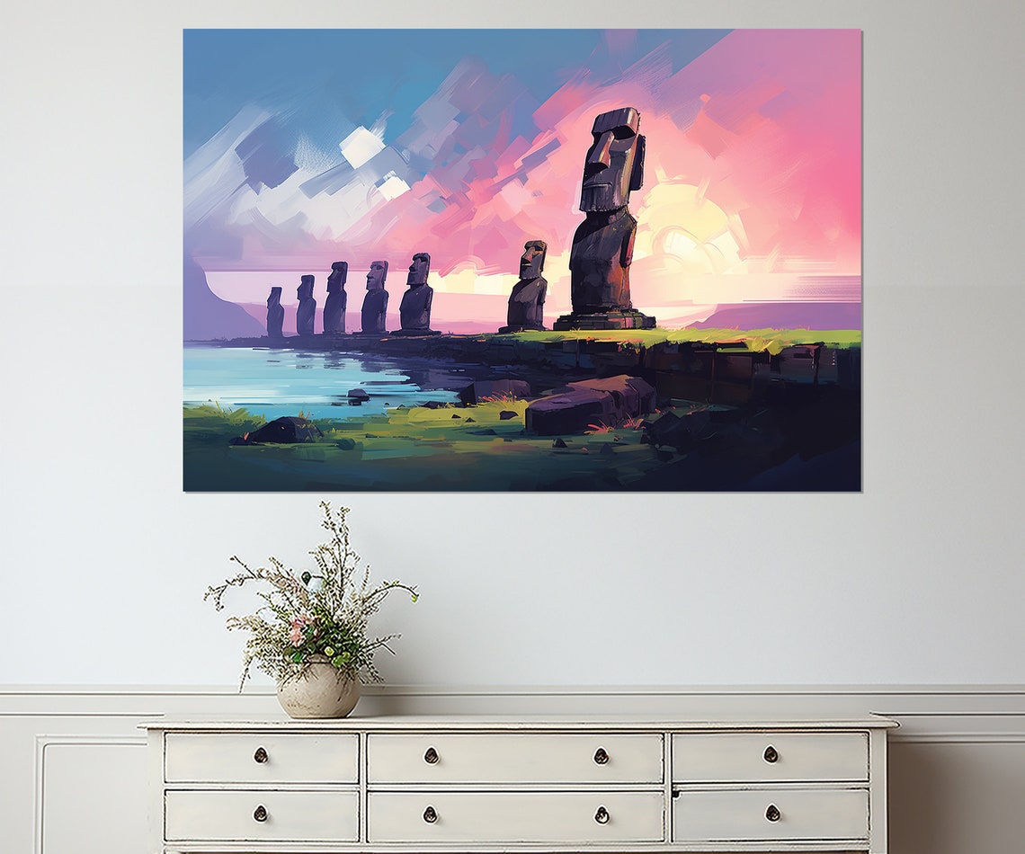Easter Island Painting Print Chile Art Chile Wall Art Framed And Ready To Hang - Image 3