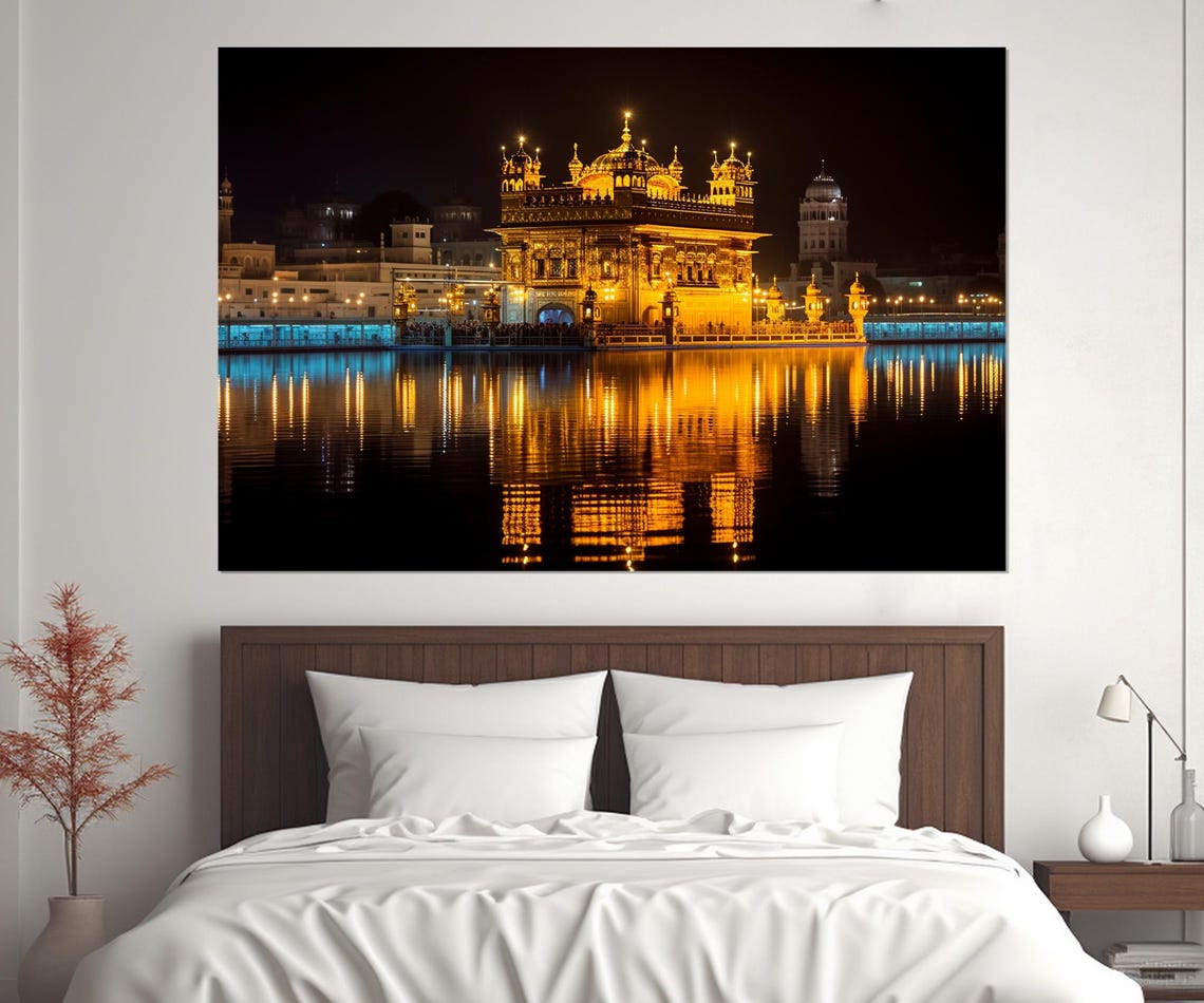 Golden Temple Amritsar Night Lights Reflection India Travel Poster - Image 2