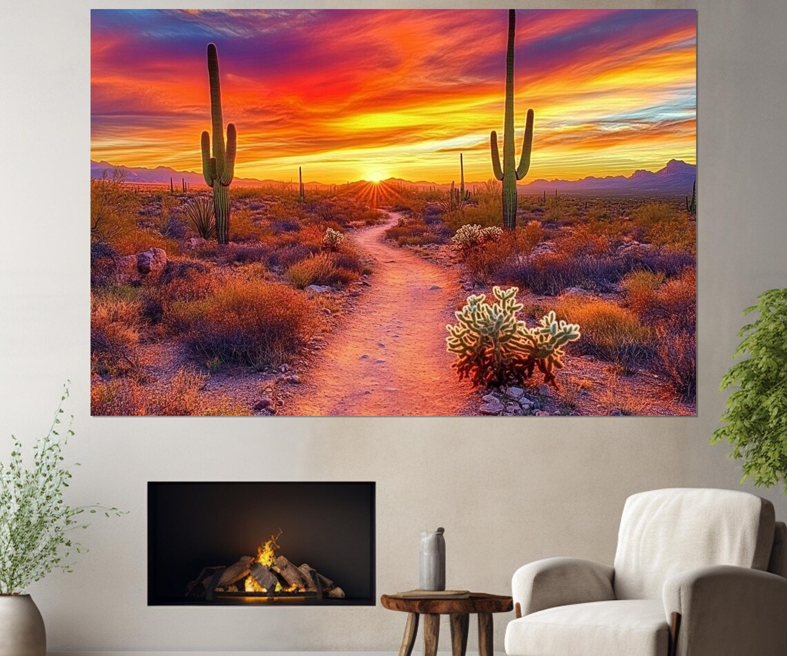 Arizona Desert Sunset, Sonoran Cactus Wall Art Print